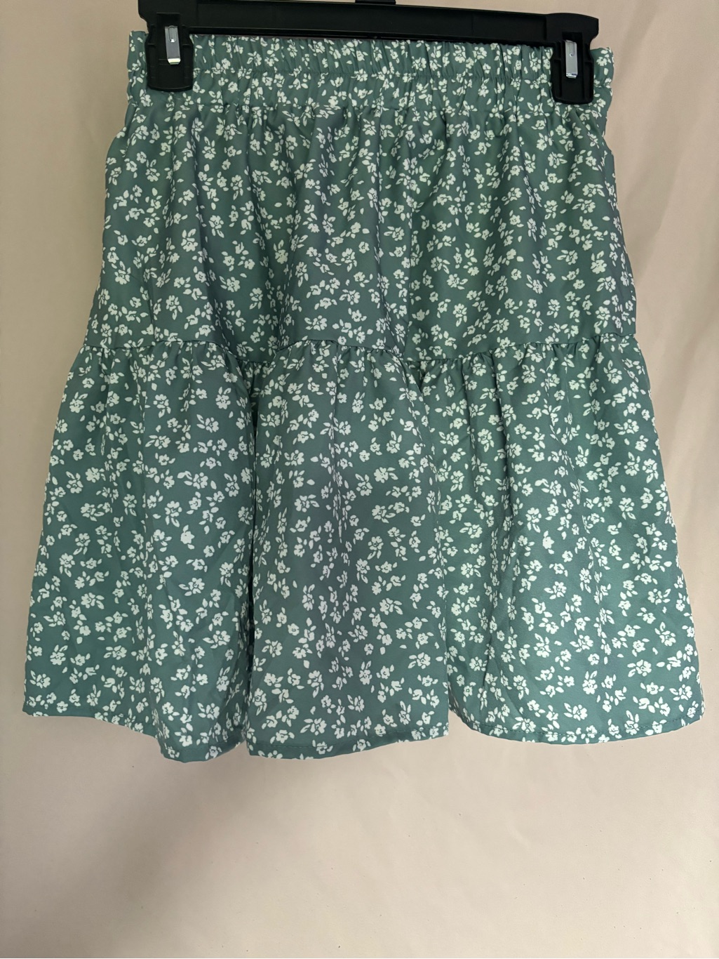 Shein Sage Green Floral Tiered Skirt